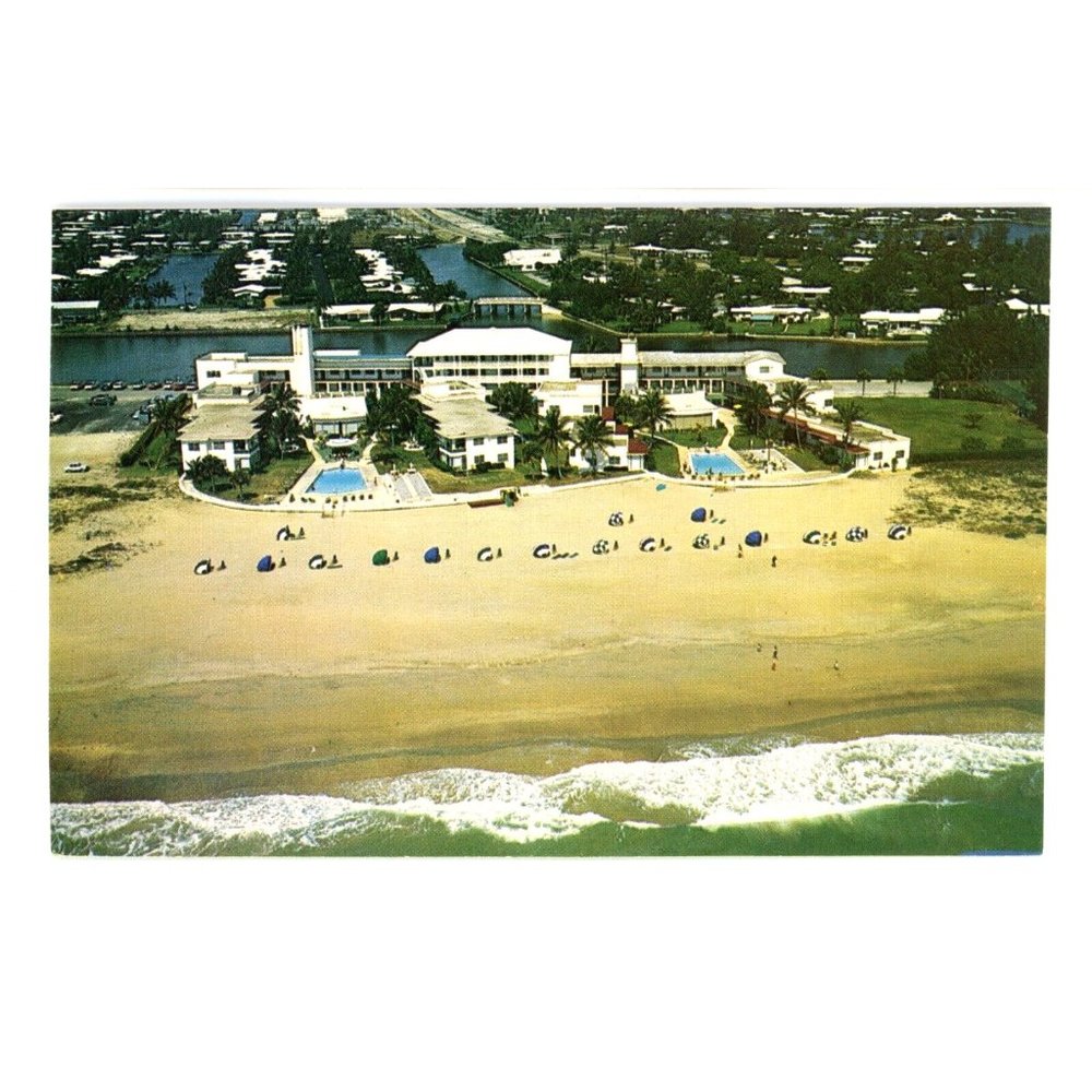 Vintage Postcard Fort Lauderdale Florida The Largo Mar Hotel‎ Ocean Beach Aerial